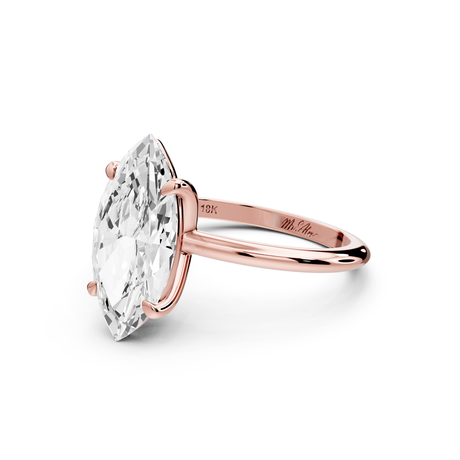 Odessa - 3ct 18k rose gold marquise Knife Edge Solitaire Engagement Ring - Mr. Alex Jewelry
