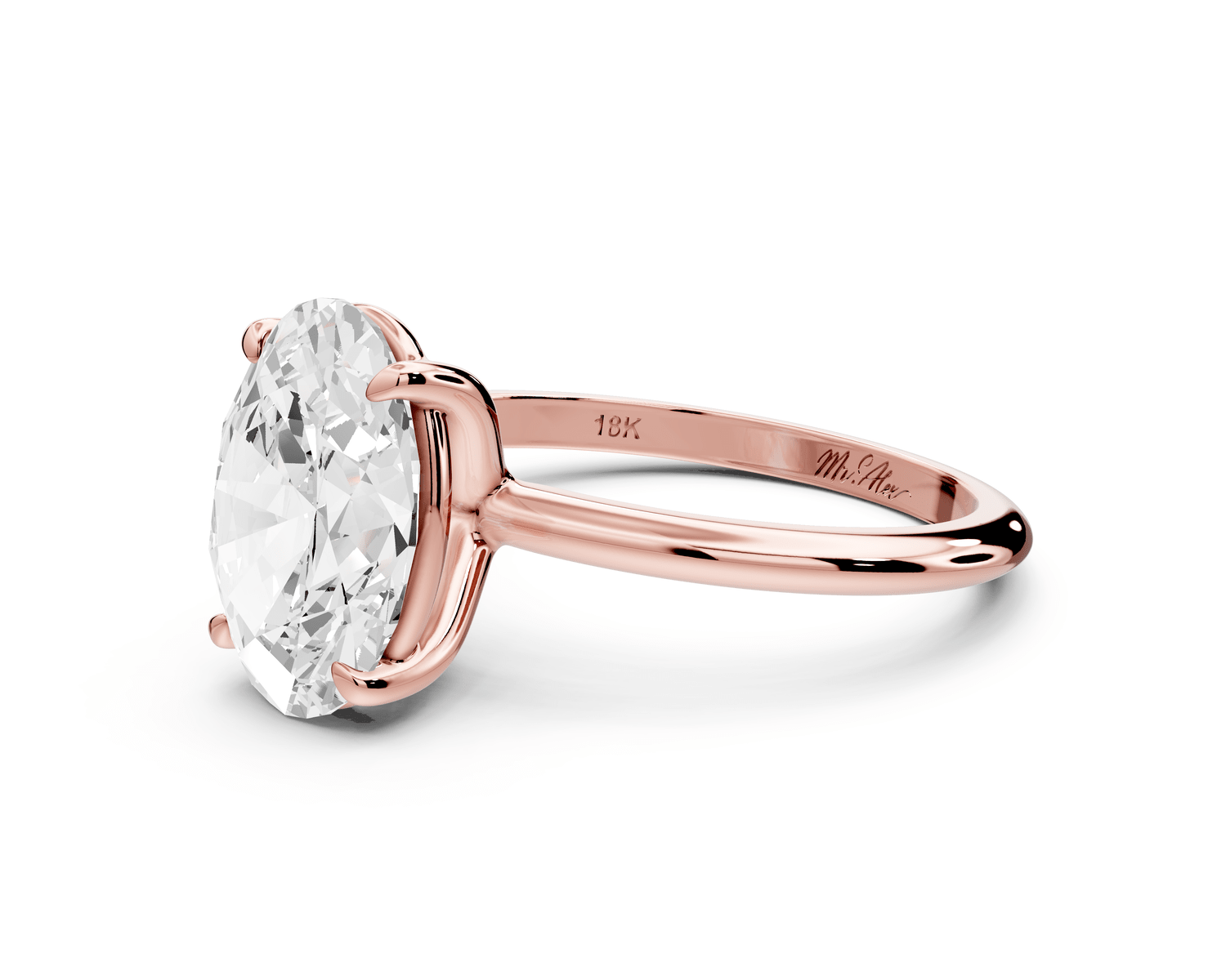 Odessa - 3ct 18k rose gold oval Knife Edge Solitaire Engagement Ring - Mr. Alex Jewelry