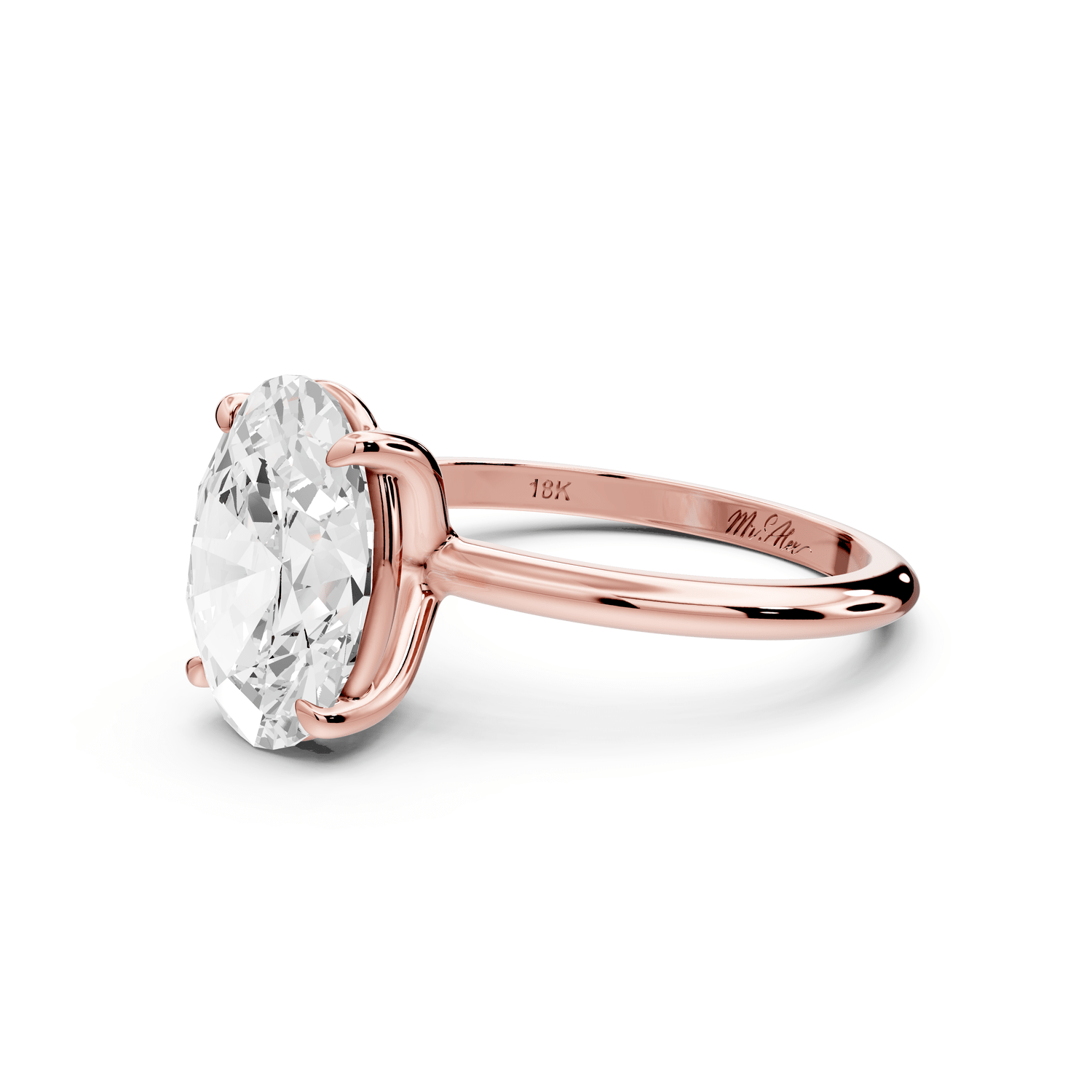 Odessa - 3ct 18k rose gold oval Knife Edge Solitaire Engagement Ring - Mr. Alex Jewelry
