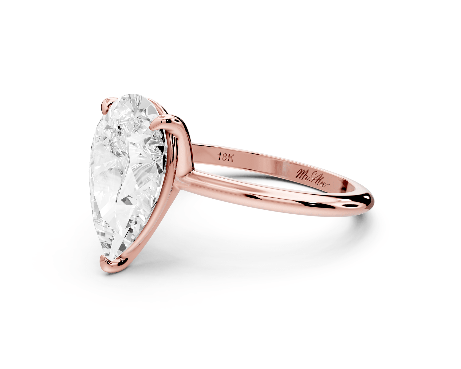 Odessa - 3ct 18k rose gold pear Knife Edge Solitaire Engagement Ring - Mr. Alex Jewelry