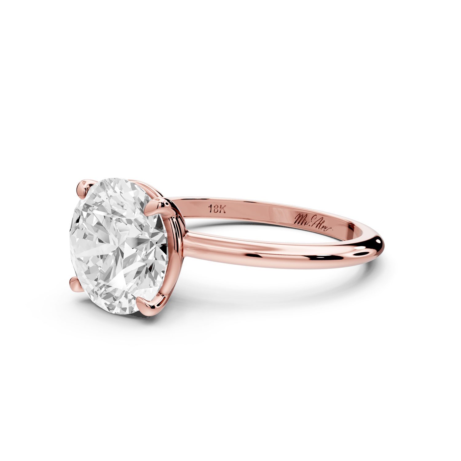 Odessa - 3ct 18k rose gold round Knife Edge Solitaire Engagement Ring - Mr. Alex Jewelry