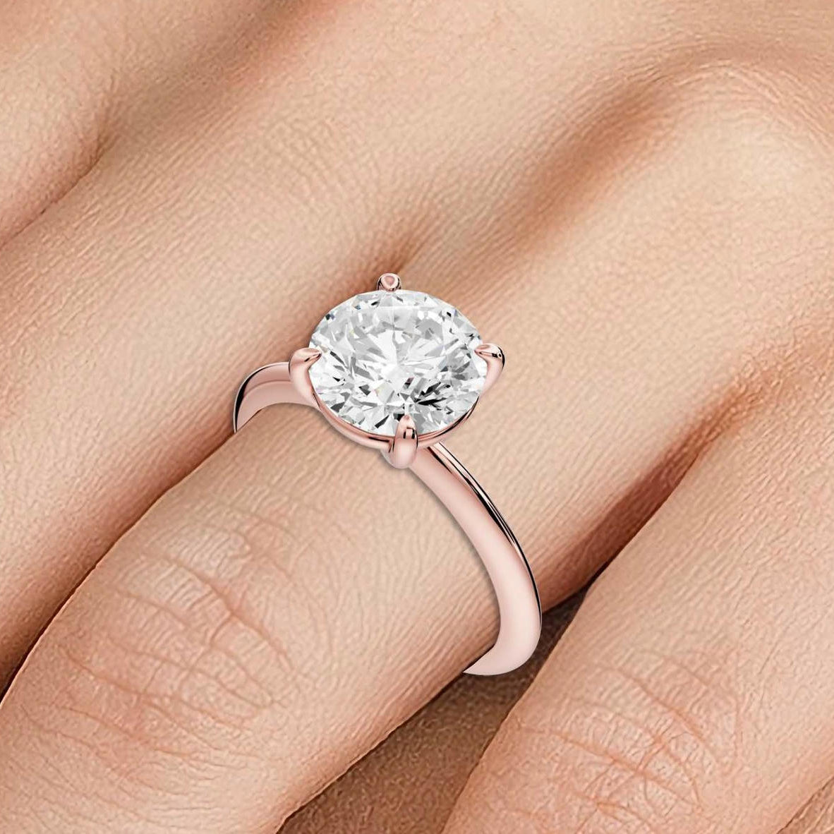 Odessa - 3ct 18k rose gold round Knife Edge Solitaire Engagement Ring - Mr. Alex Jewelry