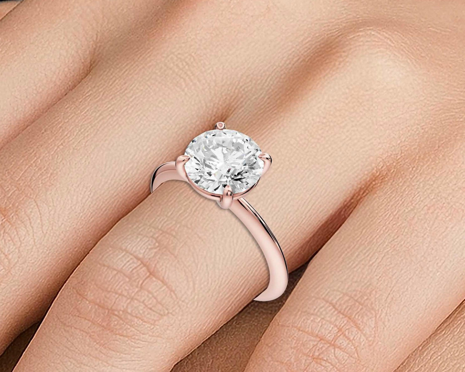 Odessa - 3ct 18k rose gold round Knife Edge Solitaire Engagement Ring - Mr. Alex Jewelry