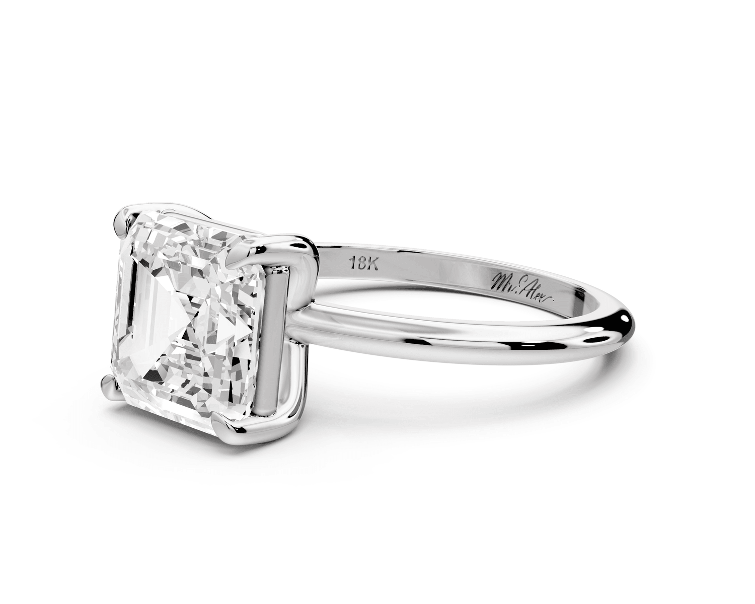 Odessa - 3ct 18k white gold asscher Knife Edge Solitaire Engagement Ring - Mr. Alex Jewelry