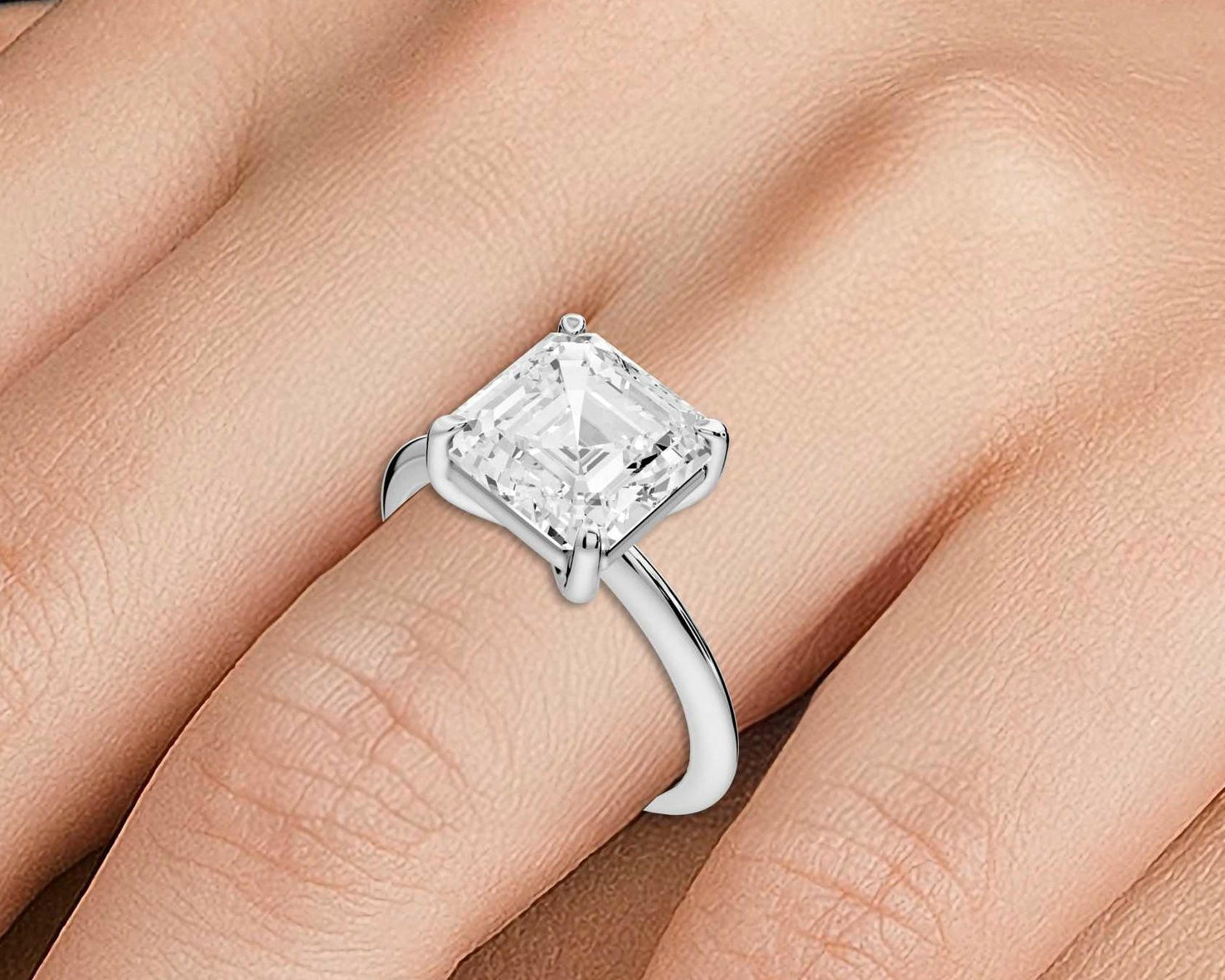 Odessa - 3ct 18k white gold asscher Knife Edge Solitaire Engagement Ring - Mr. Alex Jewelry