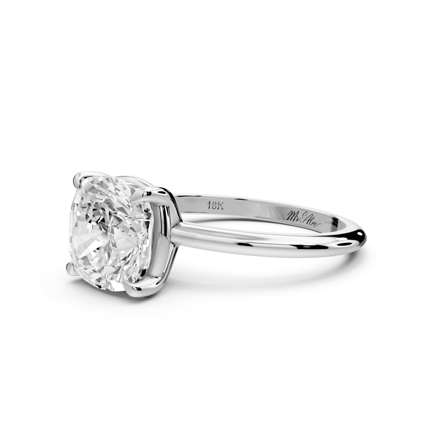 Odessa - 3ct 18k white gold cushion Knife Edge Solitaire Engagement Ring - Mr. Alex Jewelry