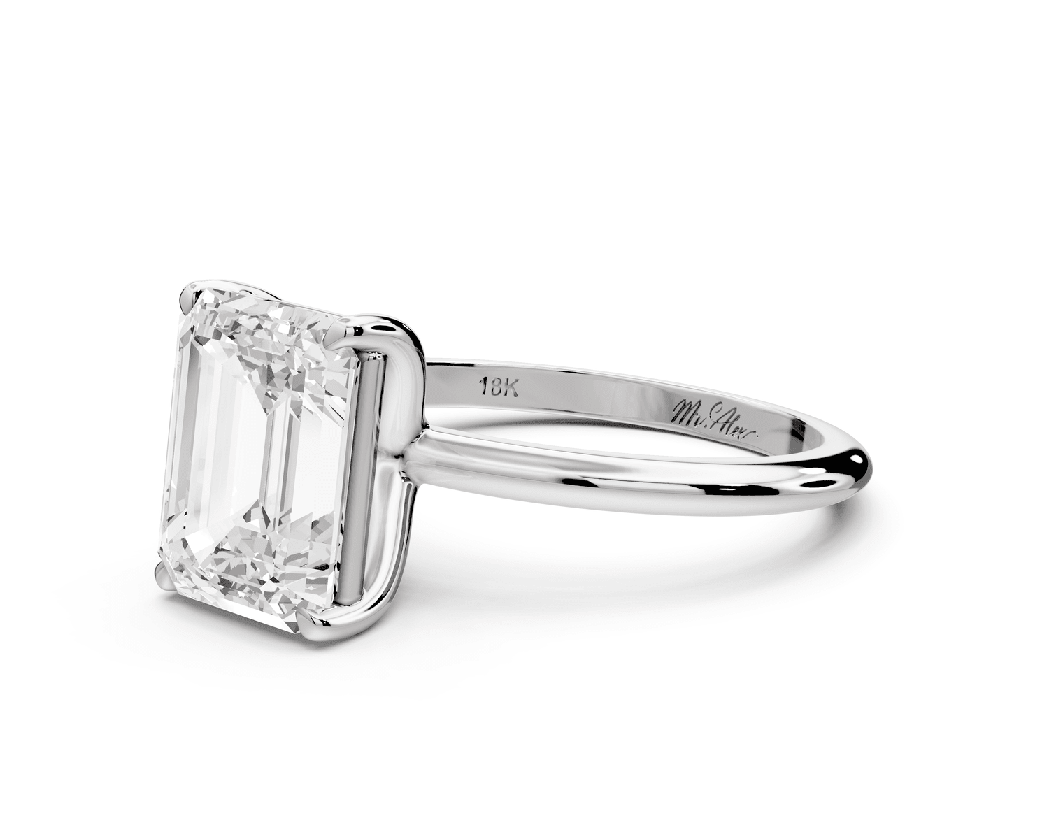 Odessa - 3ct 18k white gold emerald Knife Edge Solitaire Engagement Ring - Mr. Alex Jewelry