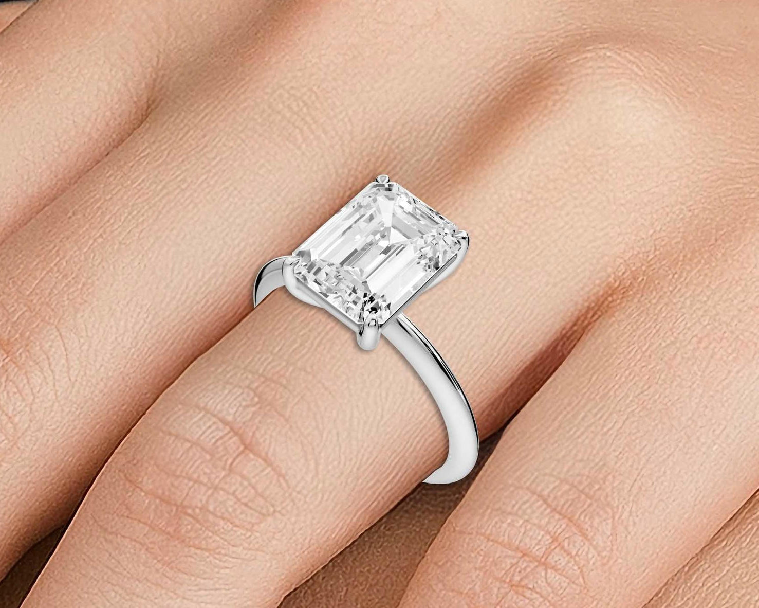 Odessa - 3ct 18k white gold emerald Knife Edge Solitaire Engagement Ring - Mr. Alex Jewelry