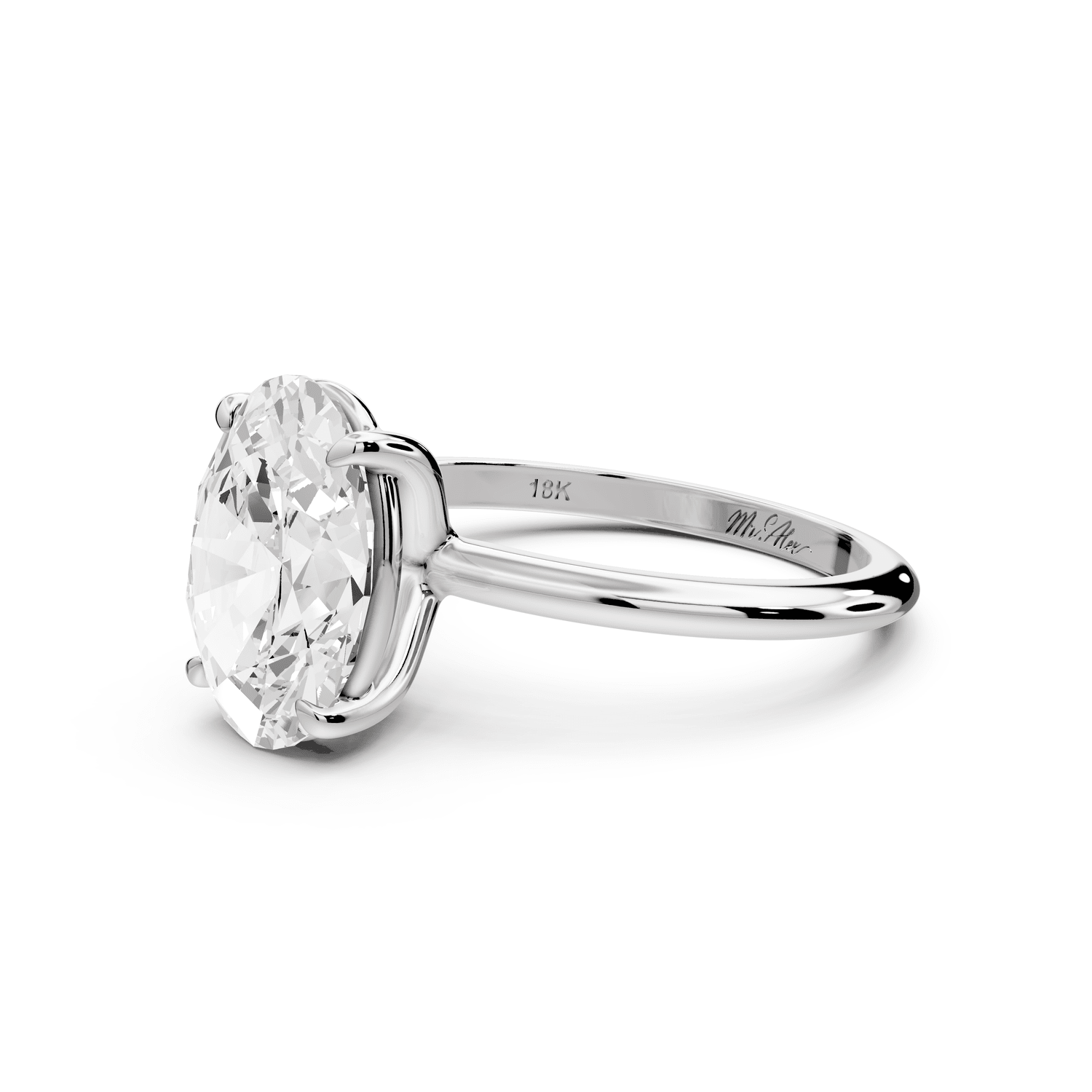 Odessa - 3ct 18k white gold oval Knife Edge Solitaire Engagement Ring - Mr. Alex Jewelry