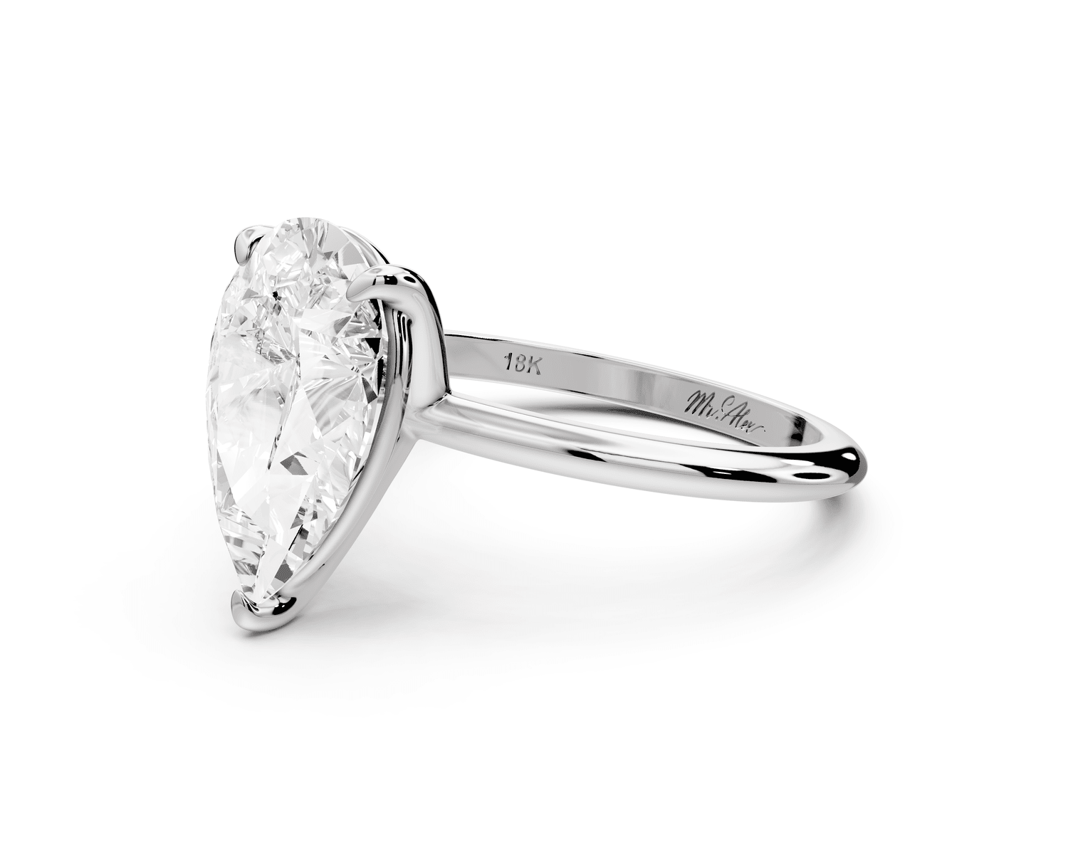 Odessa - 3ct 18k white gold pear Knife Edge Solitaire Engagement Ring - Mr. Alex Jewelry