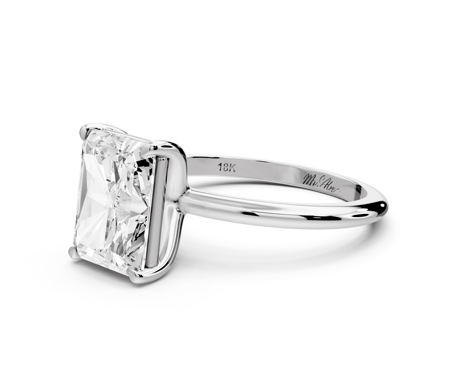 Odessa - 3ct 18k white gold radiant Knife Edge Solitaire Engagement Ring - Mr. Alex Jewelry