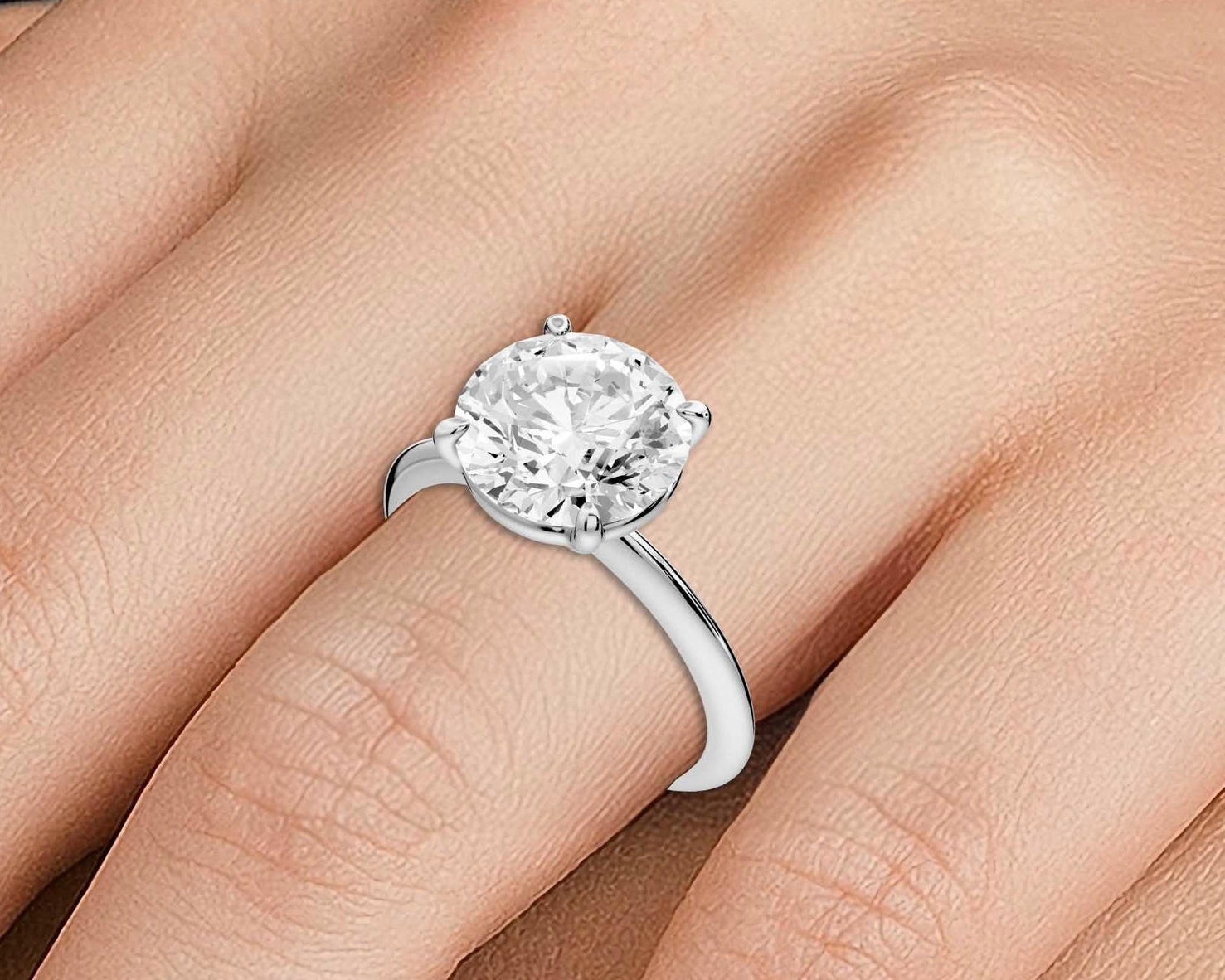 Odessa - 3ct 18k white gold round Knife Edge Solitaire Engagement Ring - Mr. Alex Jewelry