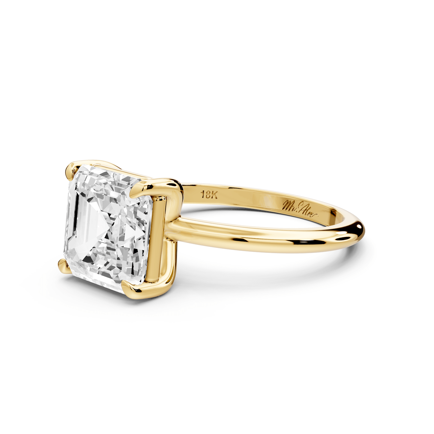 Odessa - 3ct 18k yellow gold asscher Knife Edge Solitaire Engagement Ring - Mr. Alex Jewelry