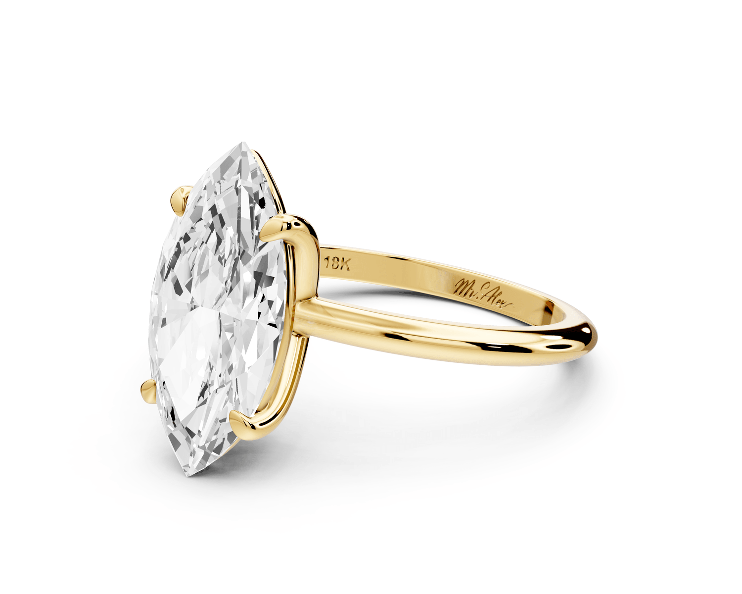 Odessa - 3ct 18k yellow gold marquise Knife Edge Solitaire Engagement Ring - Mr. Alex Jewelry