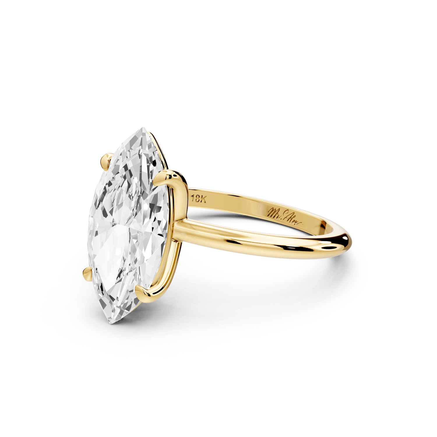 Odessa - 3ct 18k yellow gold marquise Knife Edge Solitaire Engagement Ring - Mr. Alex Jewelry