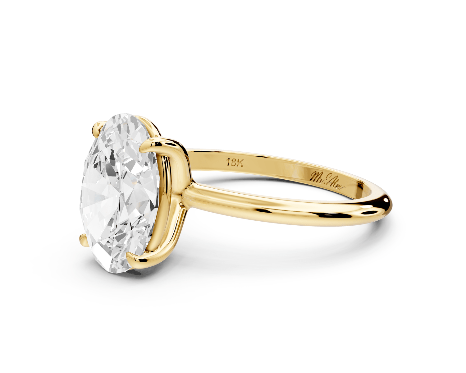 Odessa - 3ct 18k yellow gold oval Knife Edge Solitaire Engagement Ring - Mr. Alex Jewelry