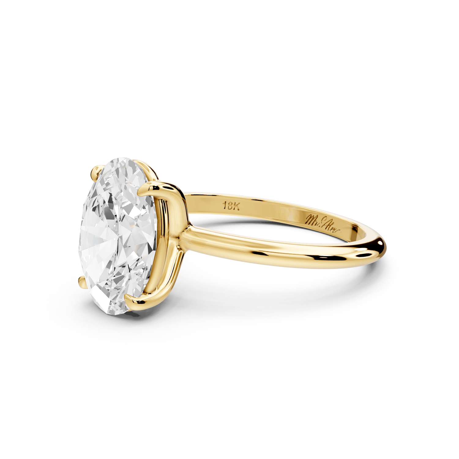 Odessa - 3ct 18k yellow gold oval Knife Edge Solitaire Engagement Ring - Mr. Alex Jewelry