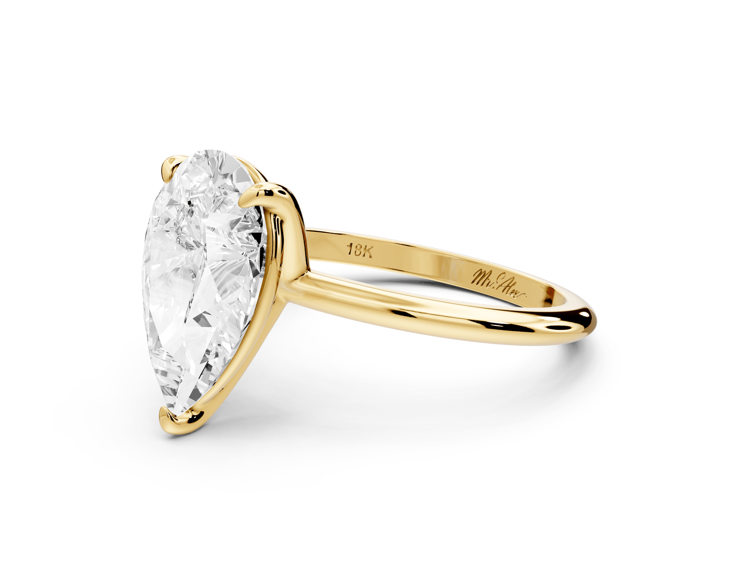 Odessa - 3ct 18k yellow gold pear Knife Edge Solitaire Engagement Ring - Mr. Alex Jewelry