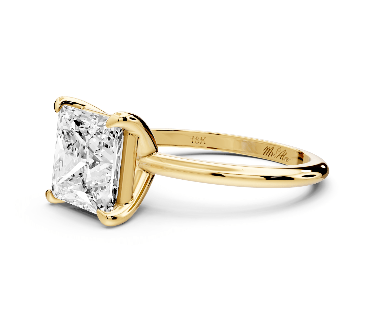 Odessa - 3ct 18k yellow gold princess Knife Edge Solitaire Engagement Ring - Mr. Alex Jewelry