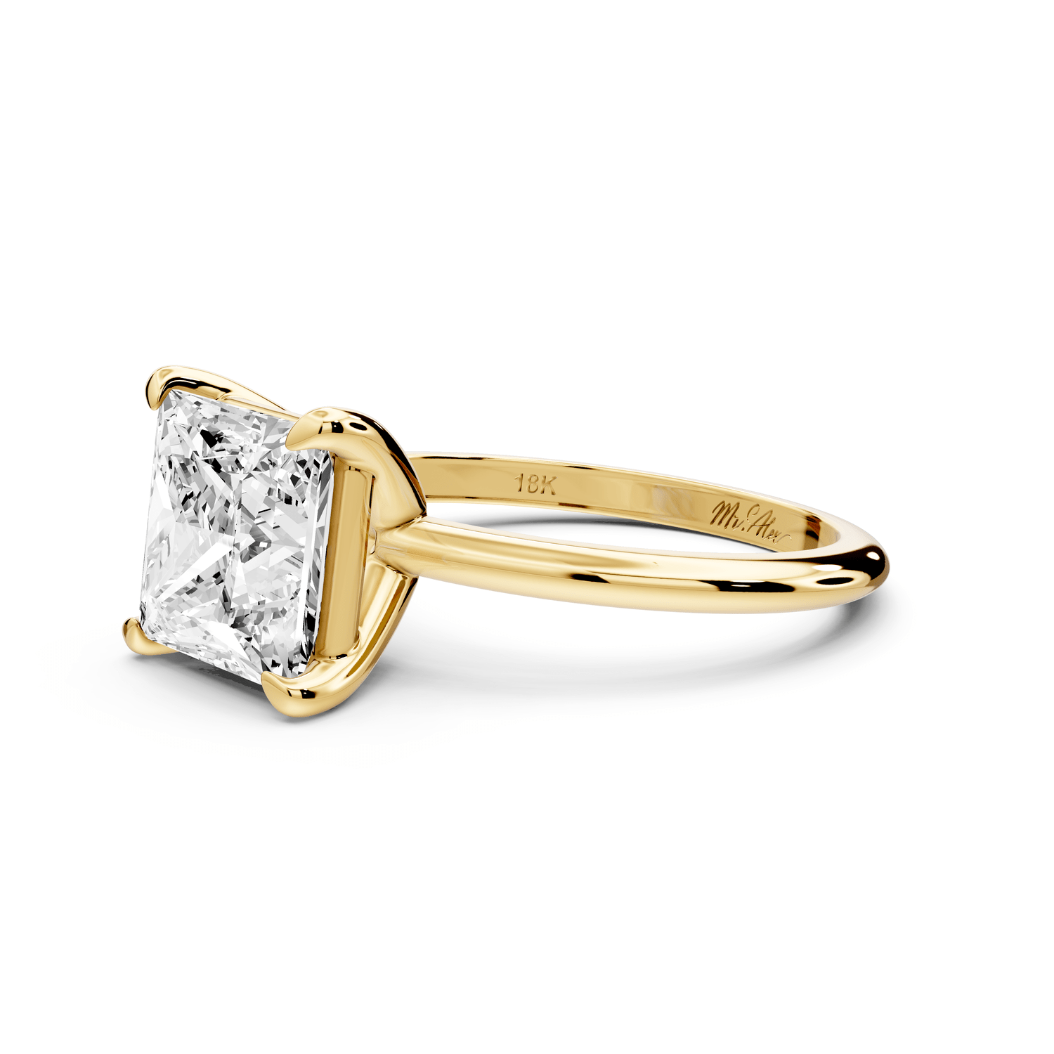 Odessa - 3ct 18k yellow gold princess Knife Edge Solitaire Engagement Ring - Mr. Alex Jewelry
