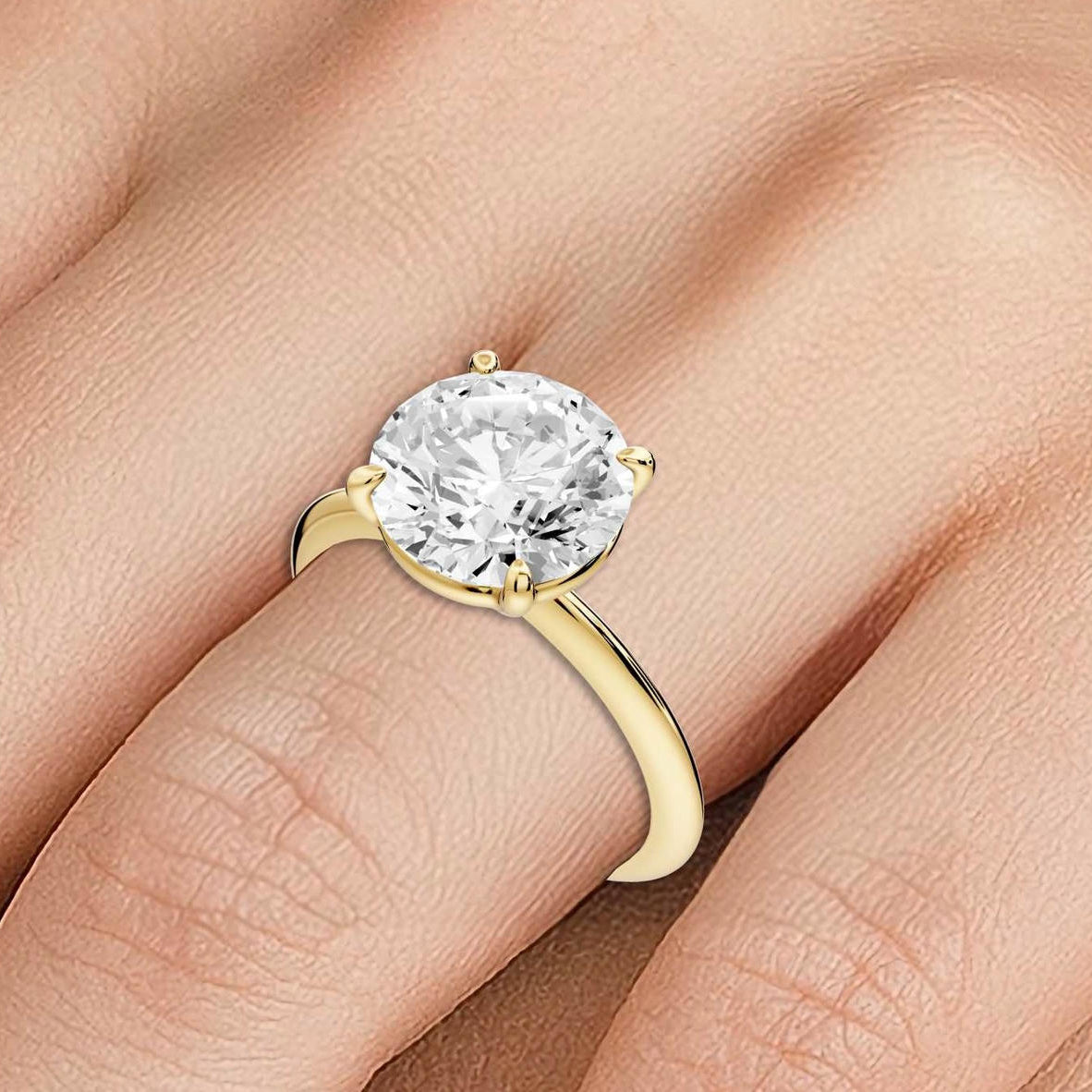 Odessa - 3ct 18k yellow gold round Knife Edge Solitaire Engagement Ring - Mr. Alex Jewelry