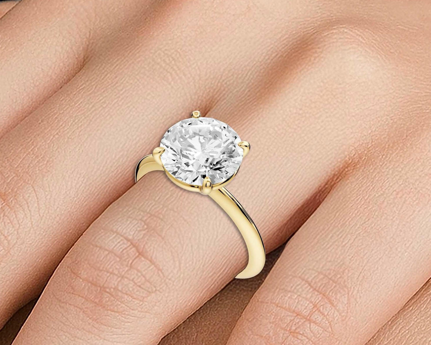 Odessa - 3ct 18k yellow gold round Knife Edge Solitaire Engagement Ring - Mr. Alex Jewelry