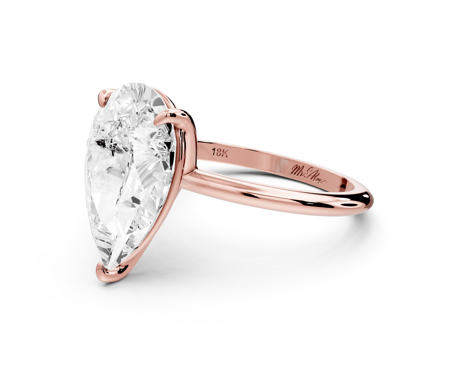 Odessa - 4ct 14k rose gold pear Knife Edge Solitaire Engagement Ring - Mr. Alex Jewelry