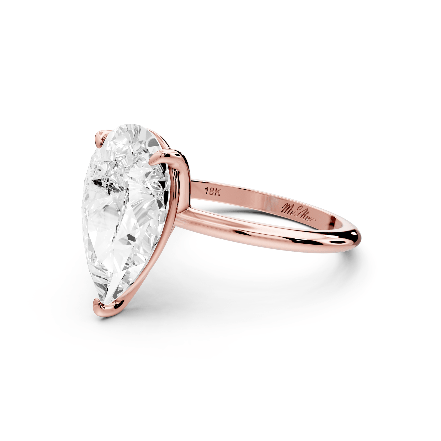 Odessa - 4ct 14k rose gold pear Knife Edge Solitaire Engagement Ring - Mr. Alex Jewelry
