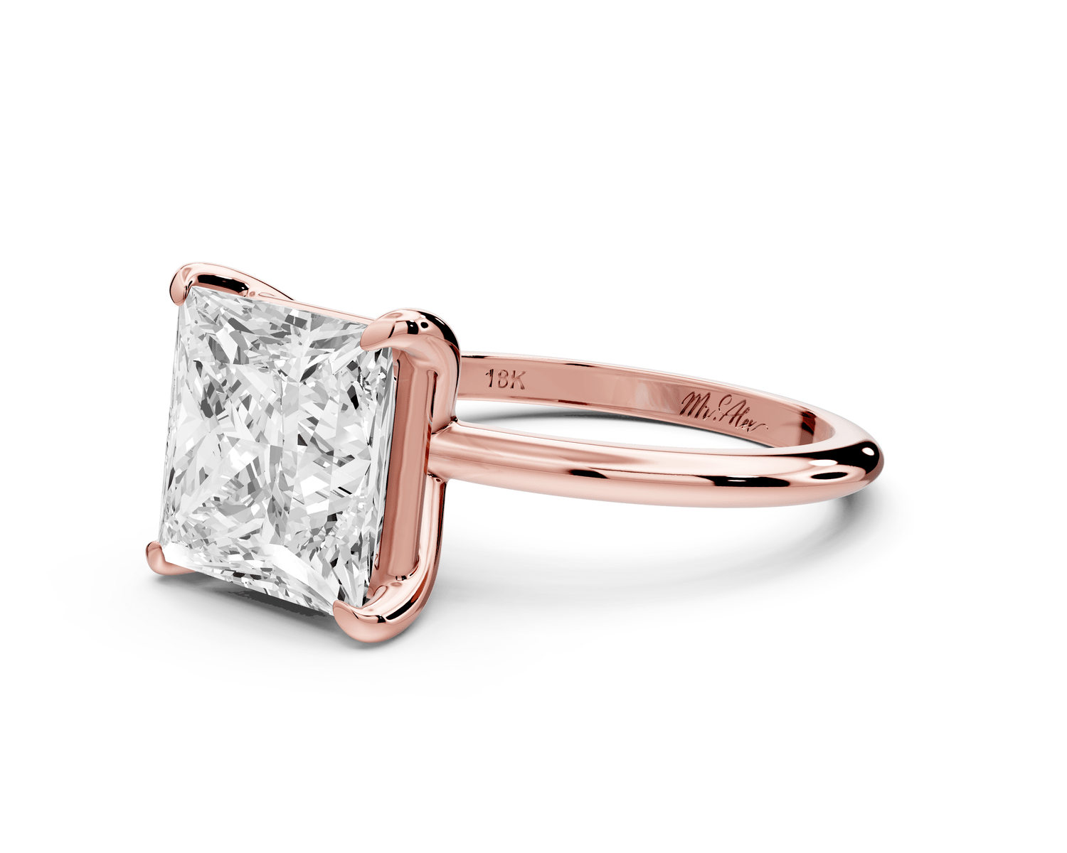 Odessa - 4ct 14k rose gold princess Knife Edge Solitaire Engagement Ring - Mr. Alex Jewelry