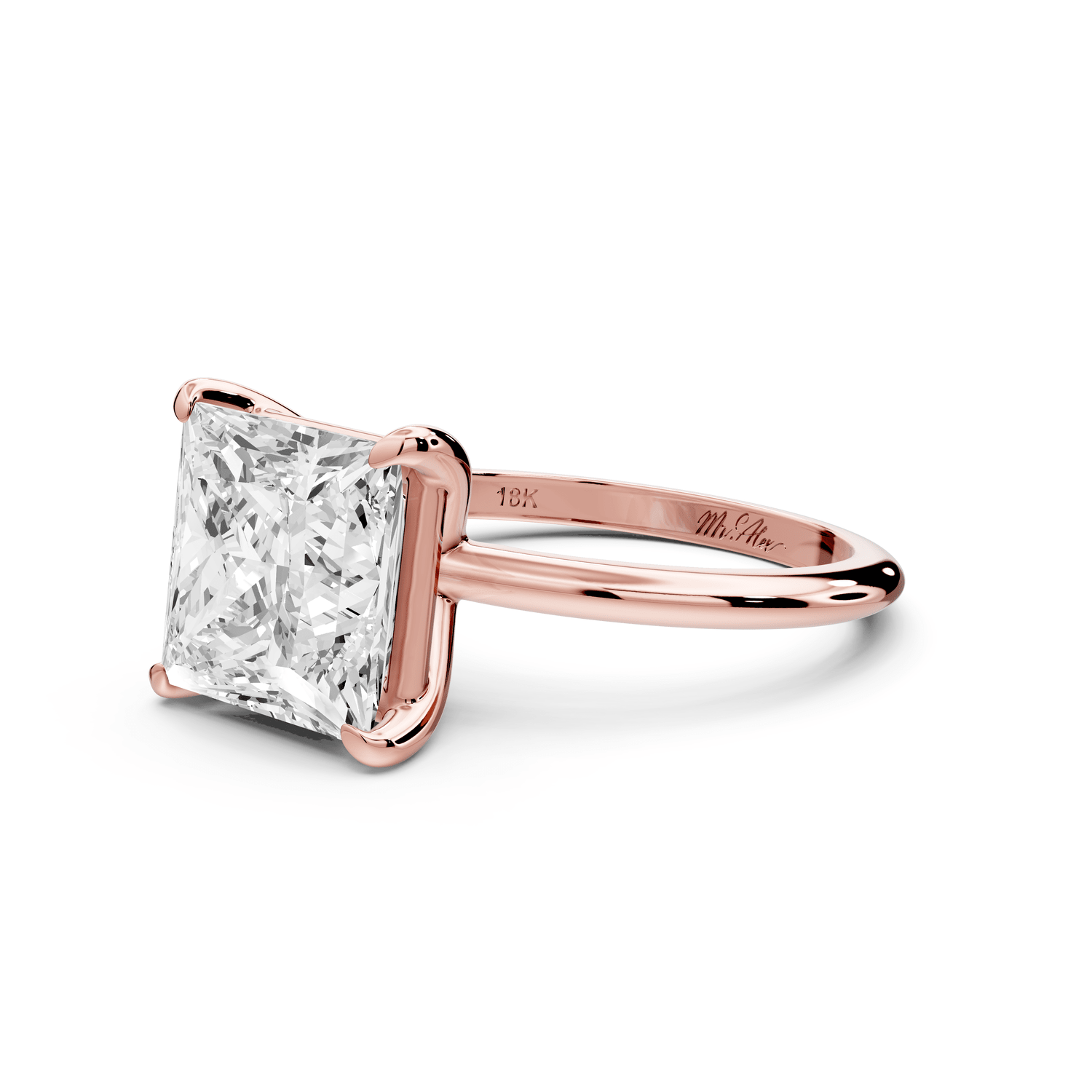 Odessa - 4ct 14k rose gold princess Knife Edge Solitaire Engagement Ring - Mr. Alex Jewelry