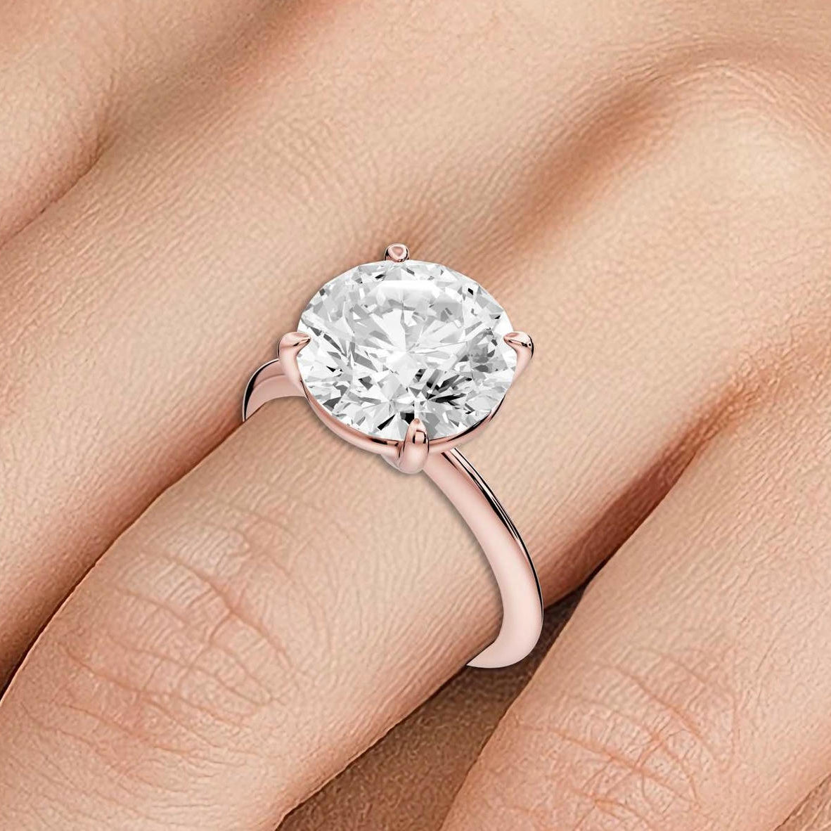 Odessa - 4ct 14k rose gold round Knife Edge Solitaire Engagement Ring - Mr. Alex Jewelry