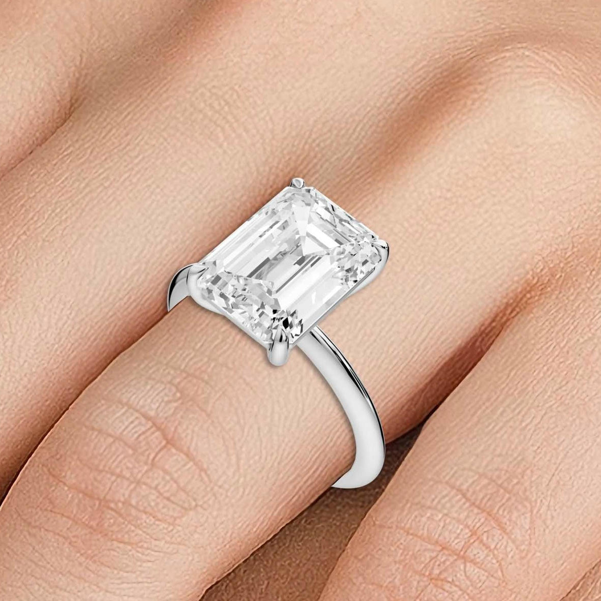 Odessa - 4ct 14k white gold emerald Knife Edge Solitaire Engagement Ring - Mr. Alex Jewelry