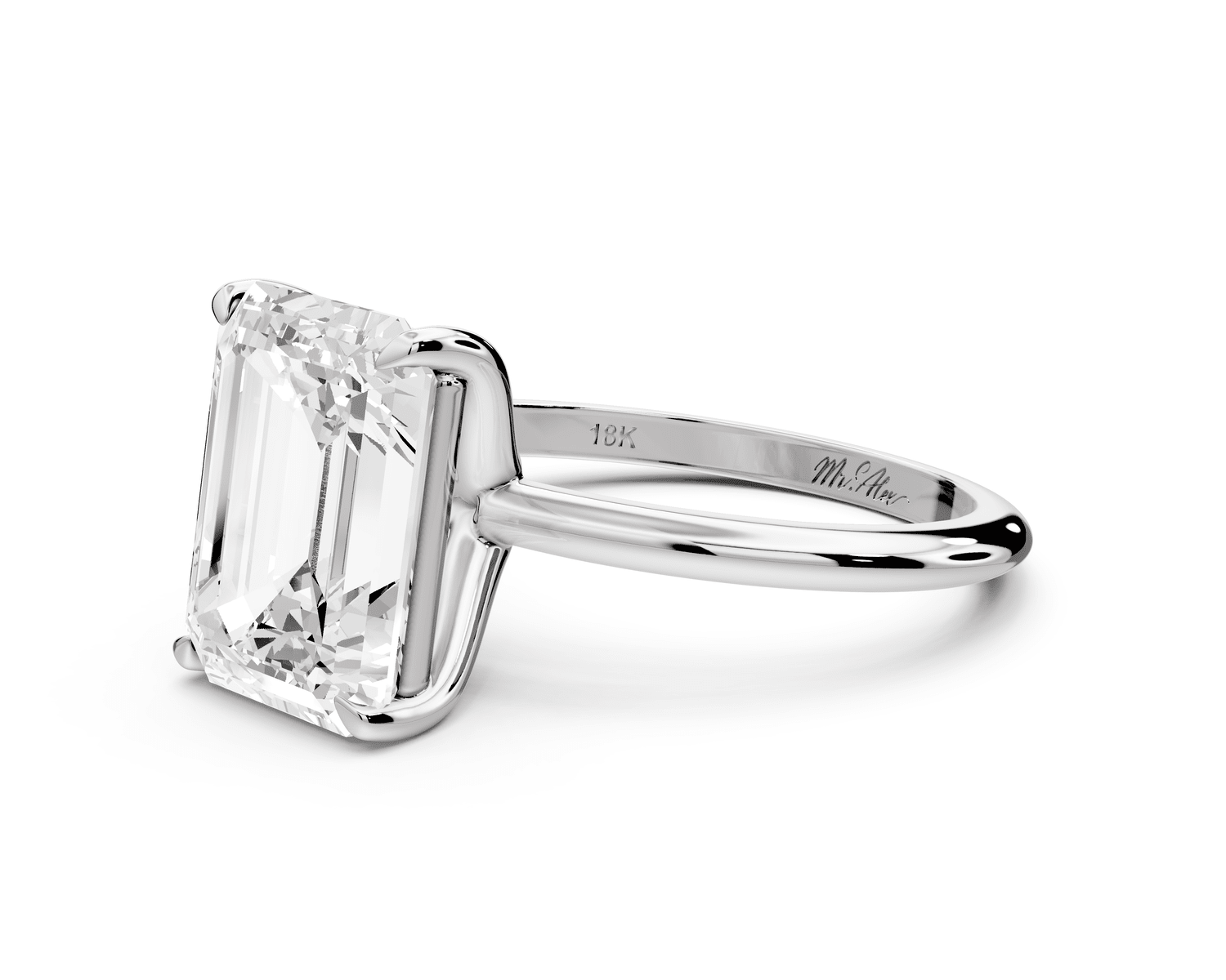 Odessa - 4ct 14k white gold emerald Knife Edge Solitaire Engagement Ring - Mr. Alex Jewelry