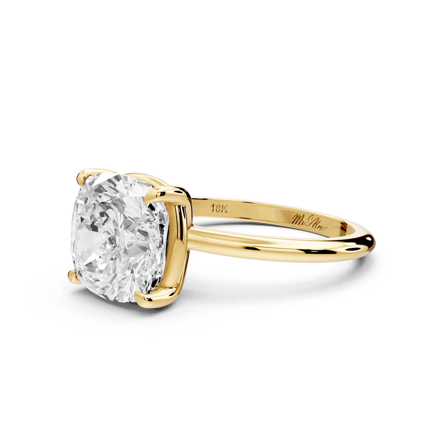 Odessa - 4ct 14k yellow gold cushion Knife Edge Solitaire Engagement Ring - Mr. Alex Jewelry