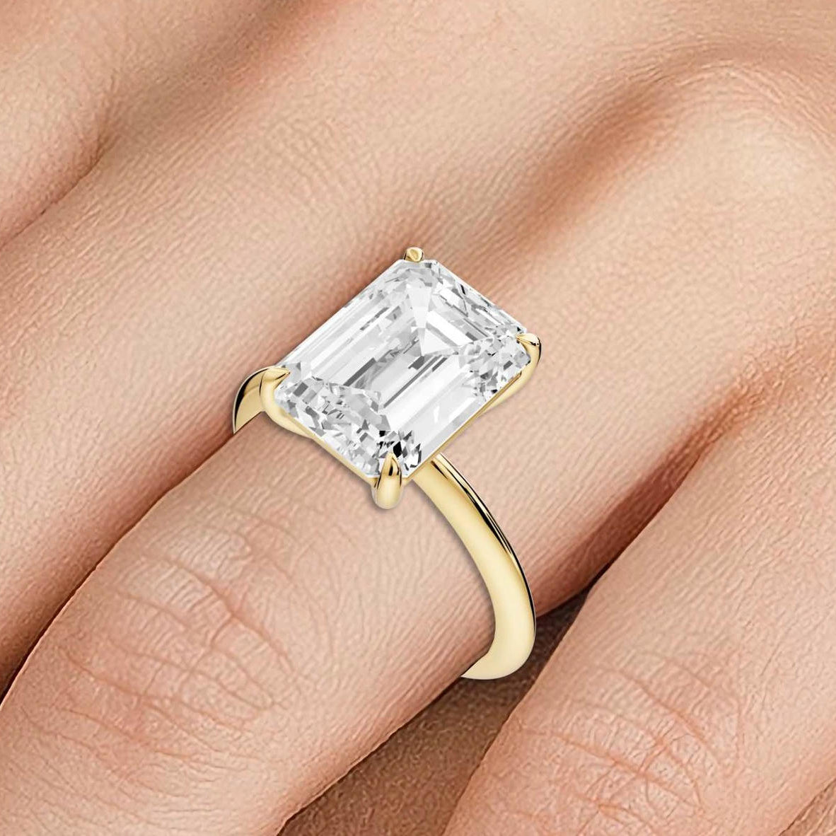 Odessa - 4ct 14k yellow gold emerald Knife Edge Solitaire Engagement Ring - Mr. Alex Jewelry