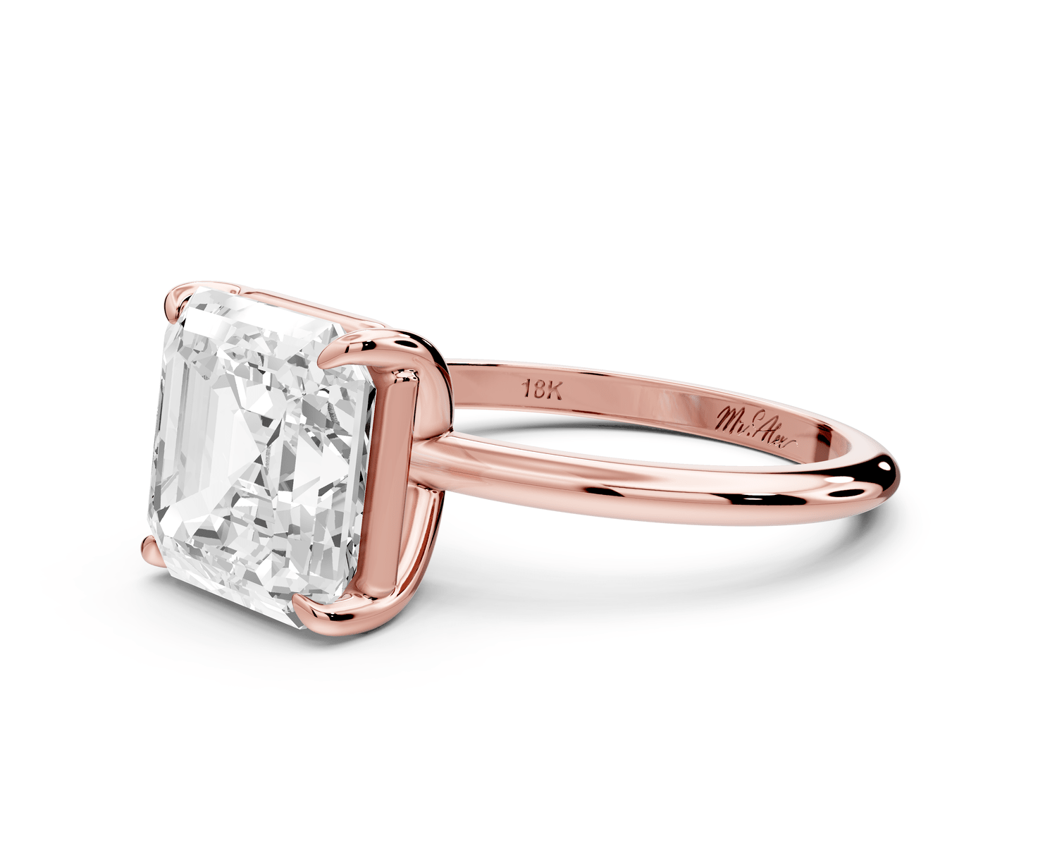 Odessa - 4ct 18k rose gold asscher Knife Edge Solitaire Engagement Ring - Mr. Alex Jewelry