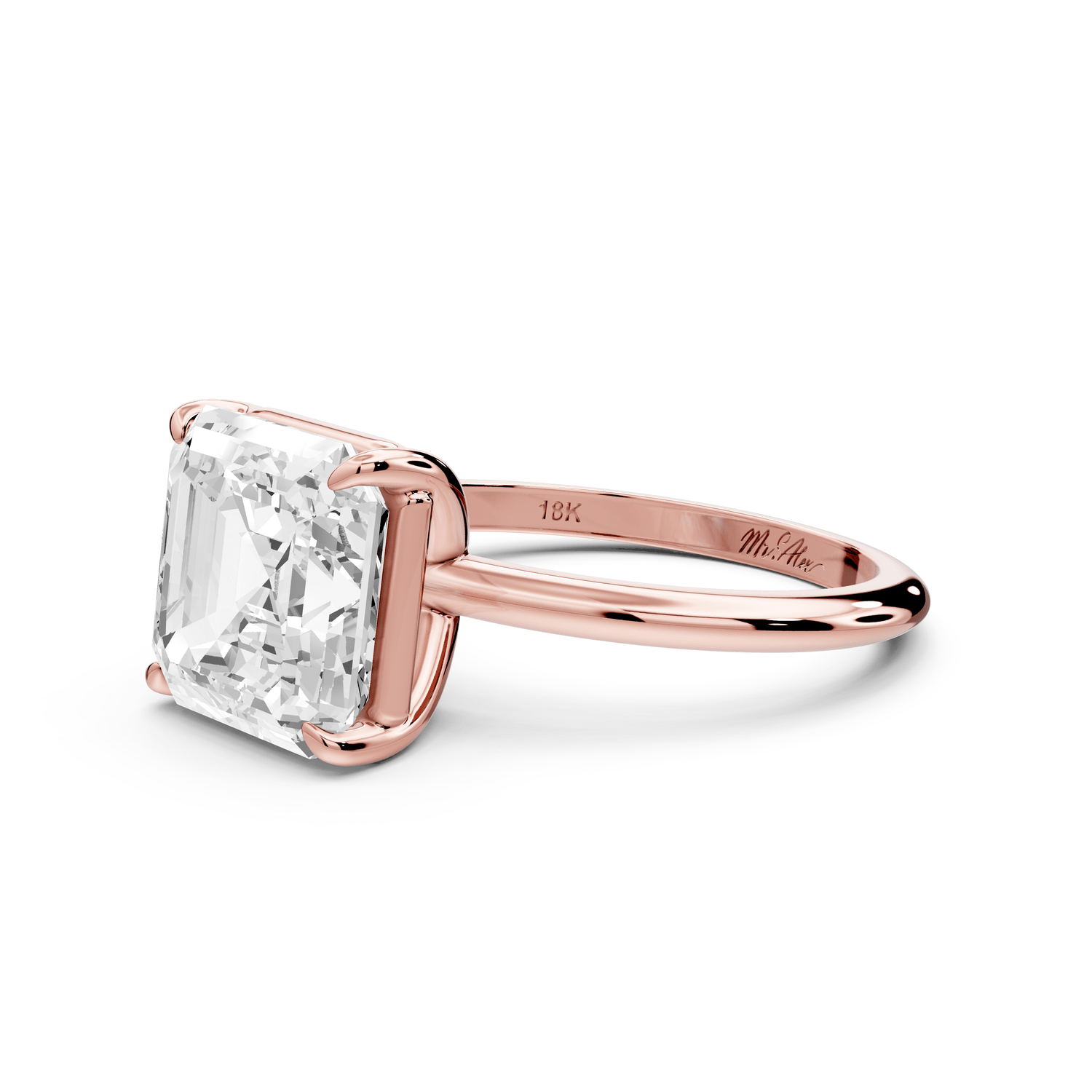 Odessa - 4ct 18k rose gold asscher Knife Edge Solitaire Engagement Ring - Mr. Alex Jewelry