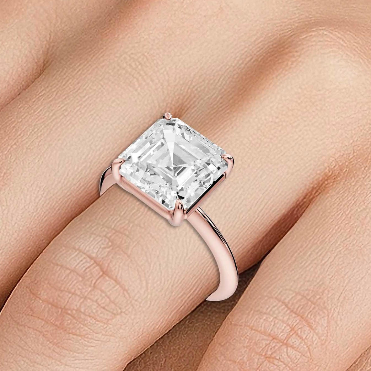 Odessa - 4ct 18k rose gold asscher Knife Edge Solitaire Engagement Ring - Mr. Alex Jewelry