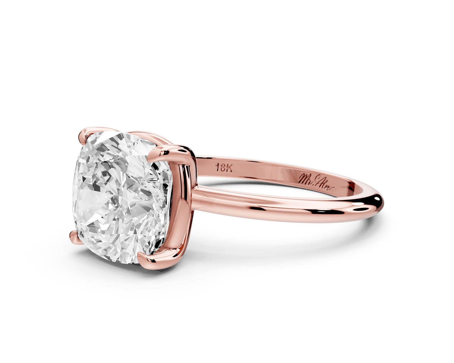 Odessa - 4ct 18k rose gold cushion Knife Edge Solitaire Engagement Ring - Mr. Alex Jewelry
