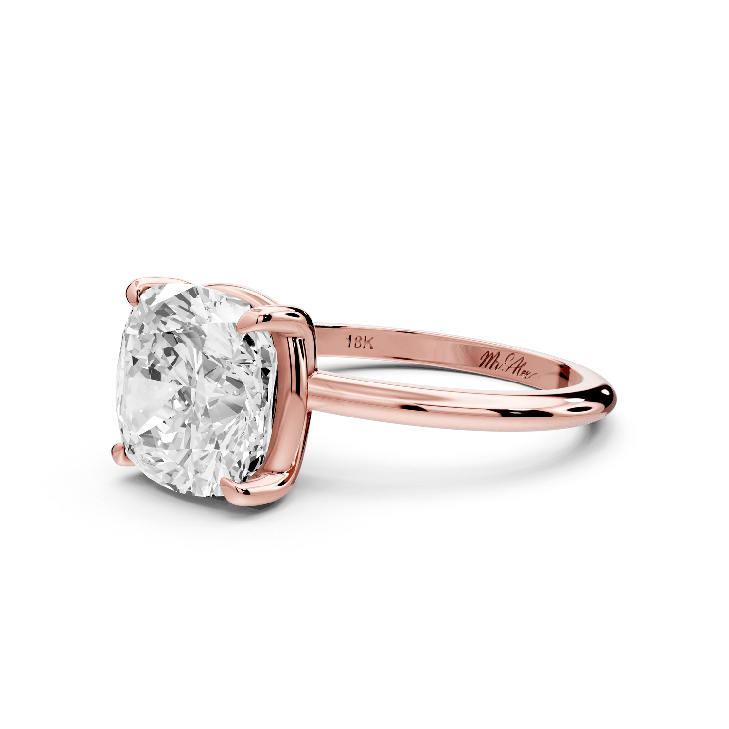 Odessa - 4ct 18k rose gold cushion Knife Edge Solitaire Engagement Ring - Mr. Alex Jewelry