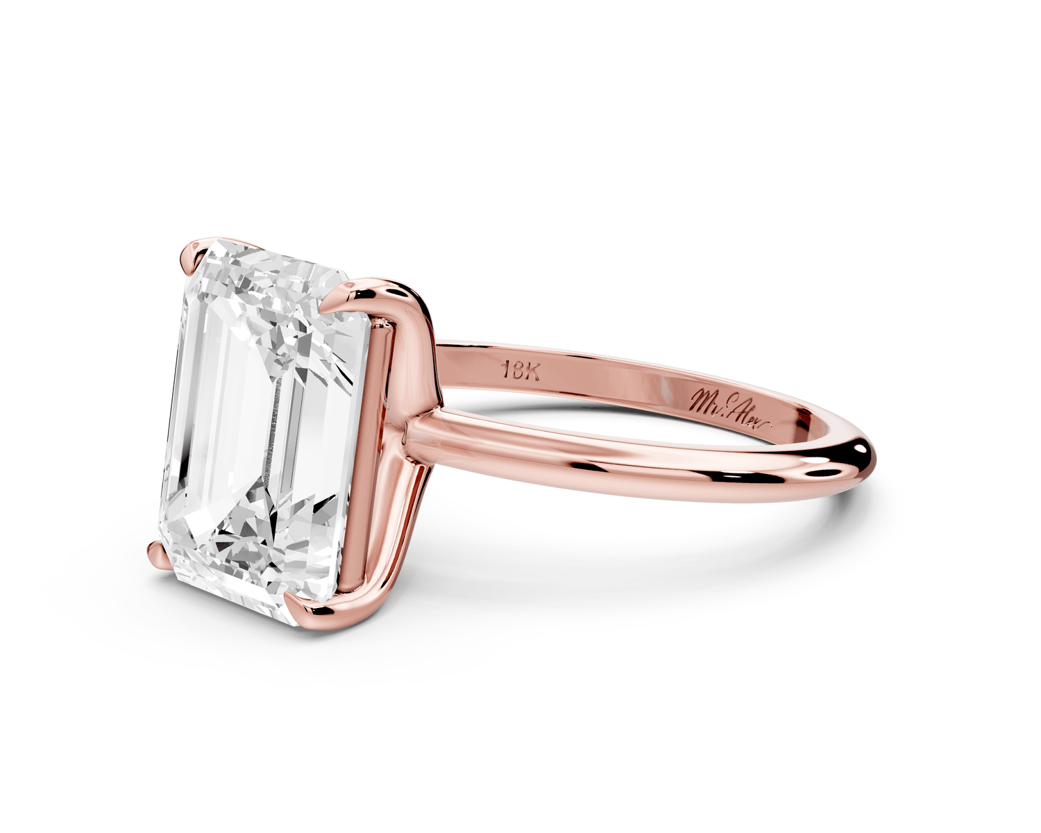 Odessa - 4ct 18k rose gold emerald Knife Edge Solitaire Engagement Ring - Mr. Alex Jewelry