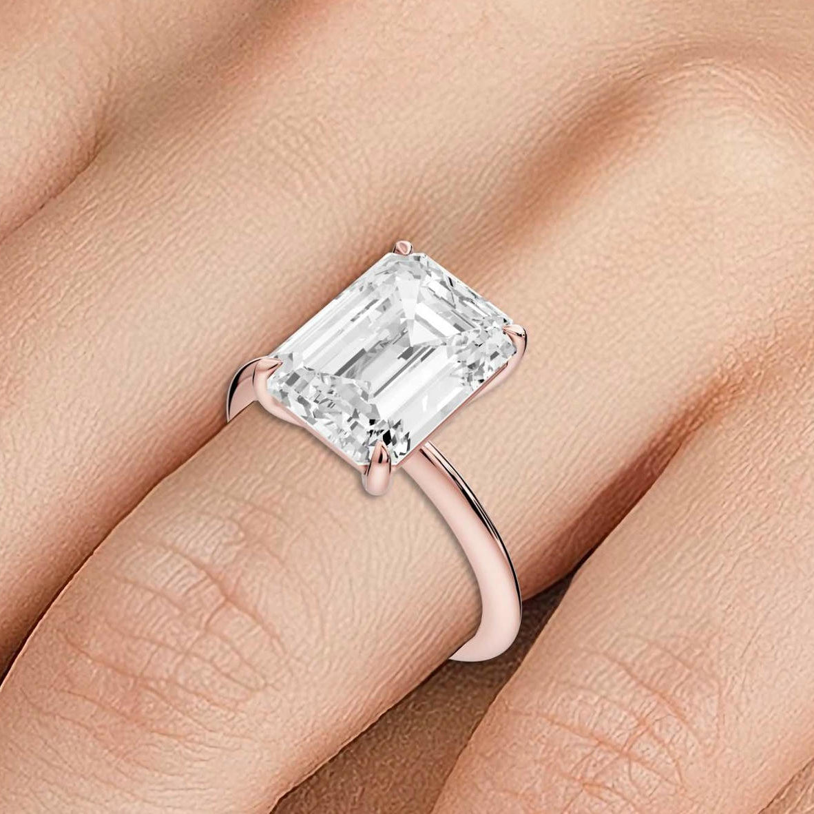 Odessa - 4ct 18k rose gold emerald Knife Edge Solitaire Engagement Ring - Mr. Alex Jewelry