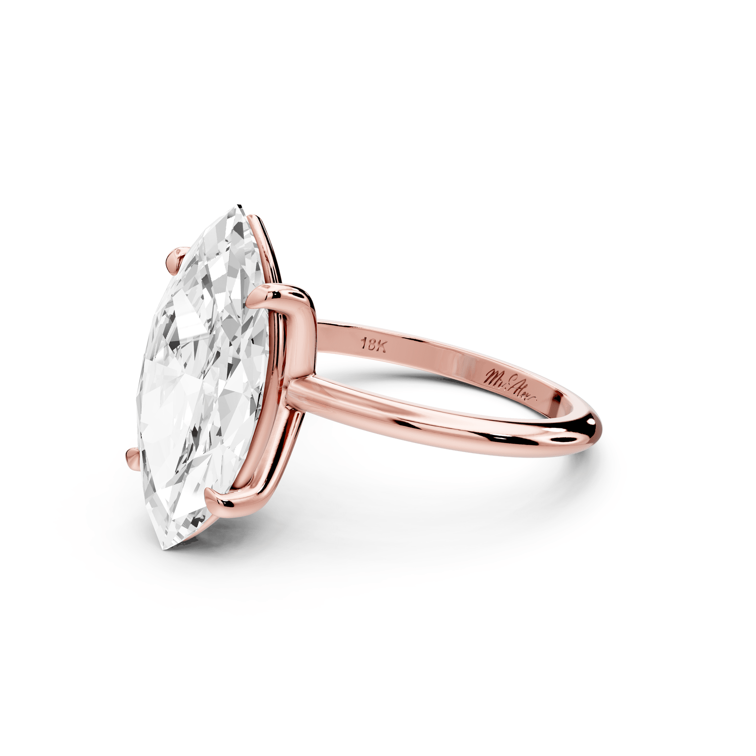 Odessa - 4ct 18k rose gold marquise Knife Edge Solitaire Engagement Ring - Mr. Alex Jewelry
