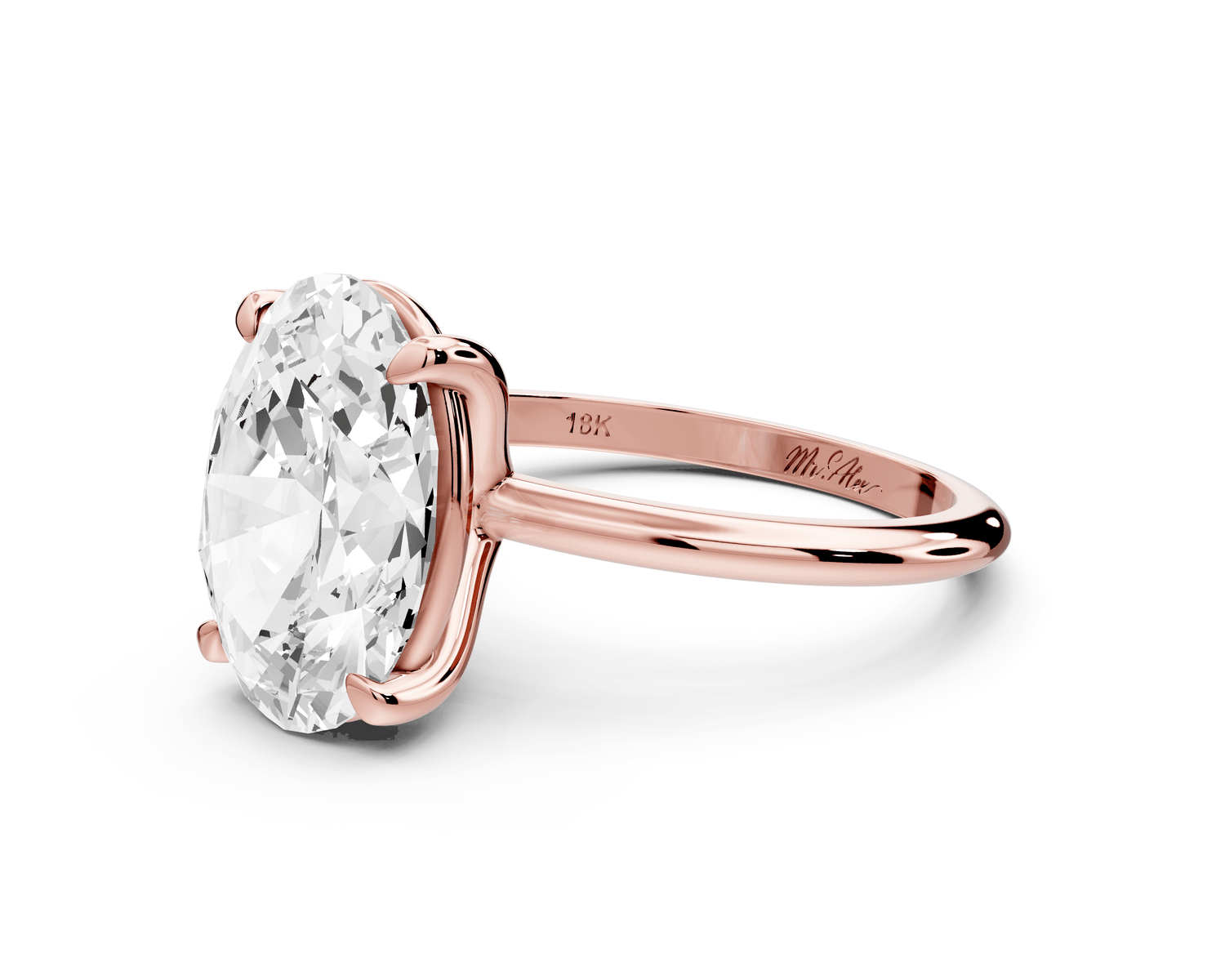 Odessa - 4ct 18k rose gold oval Knife Edge Solitaire Engagement Ring - Mr. Alex Jewelry