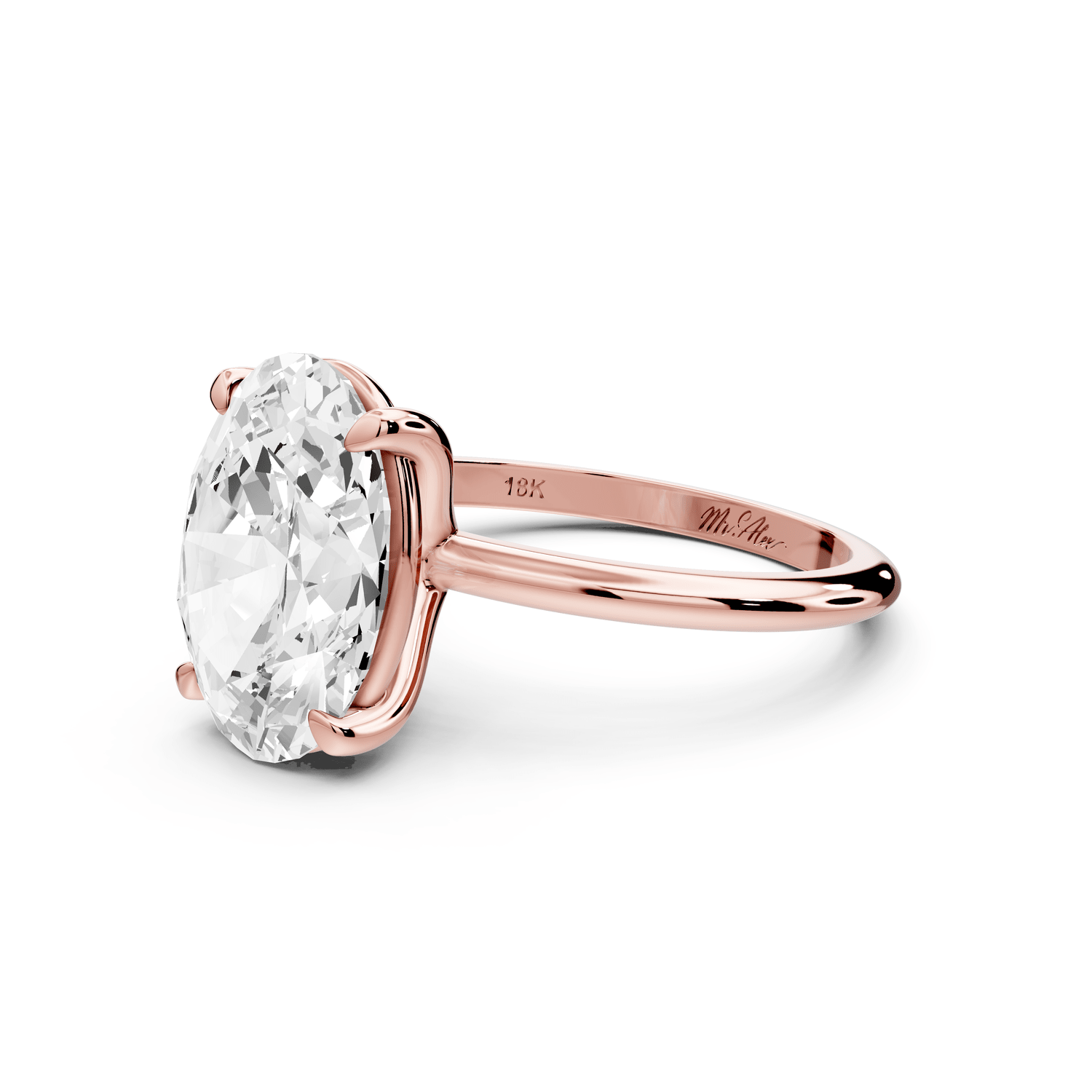 Odessa - 4ct 18k rose gold oval Knife Edge Solitaire Engagement Ring - Mr. Alex Jewelry