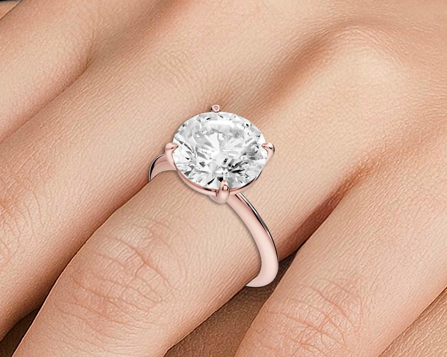 Odessa - 4ct 18k rose gold round Knife Edge Solitaire Engagement Ring - Mr. Alex Jewelry