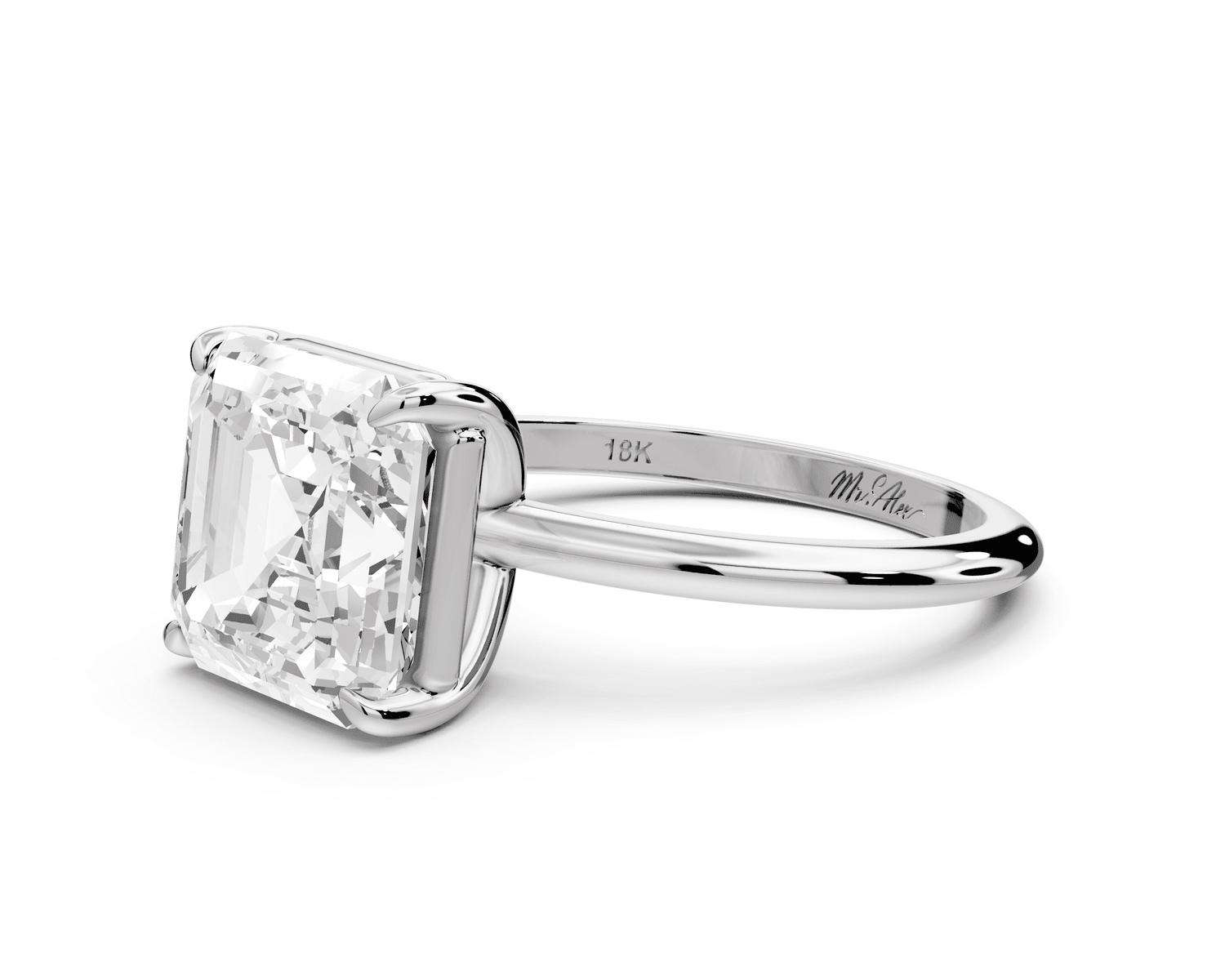 Odessa - 4ct 18k white gold asscher Knife Edge Solitaire Engagement Ring - Mr. Alex Jewelry