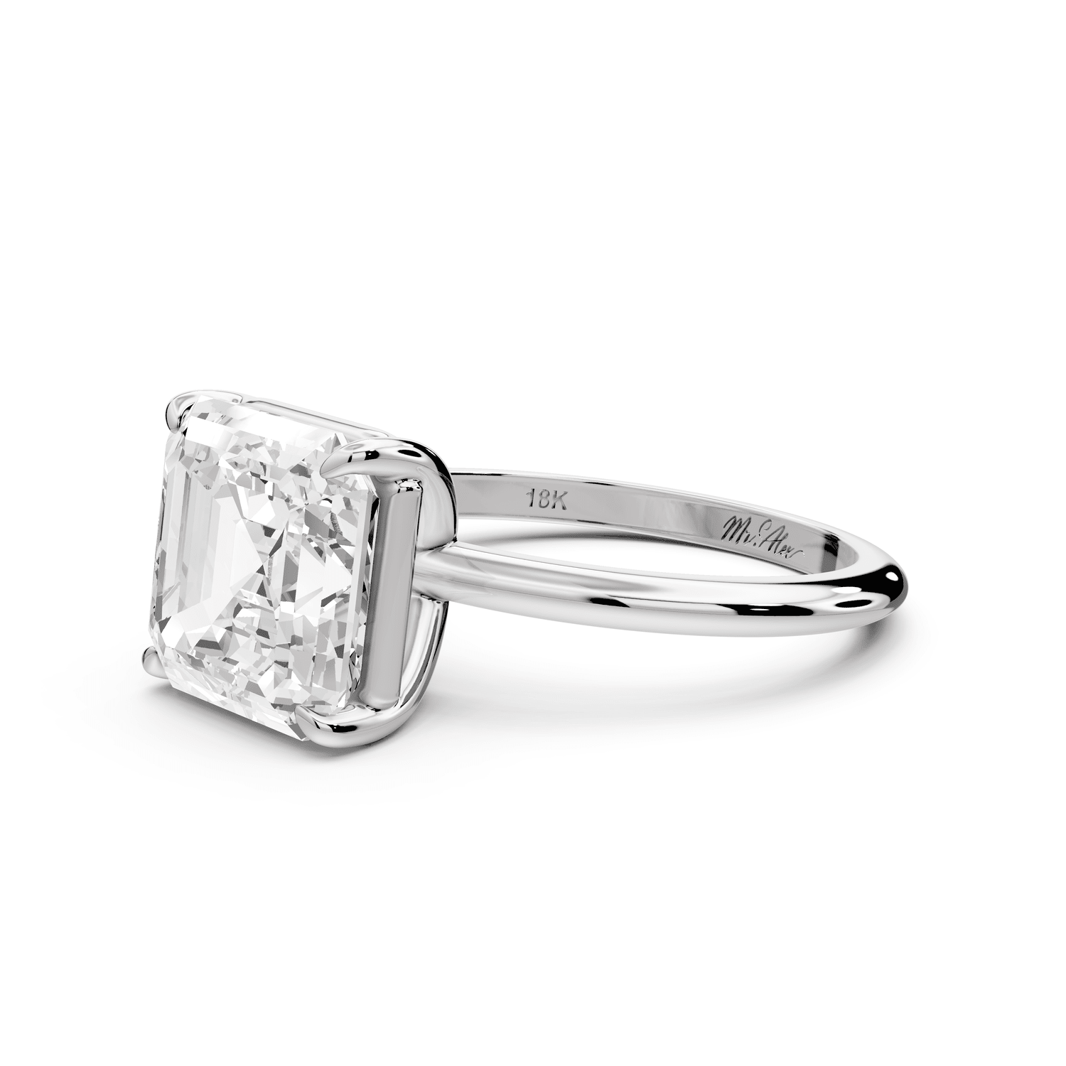 Odessa - 4ct 18k white gold asscher Knife Edge Solitaire Engagement Ring - Mr. Alex Jewelry