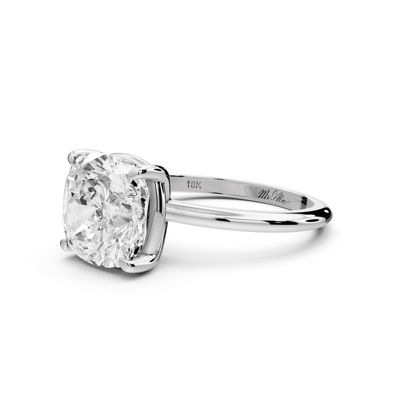 Odessa - 4ct 18k white gold cushion Knife Edge Solitaire Engagement Ring - Mr. Alex Jewelry