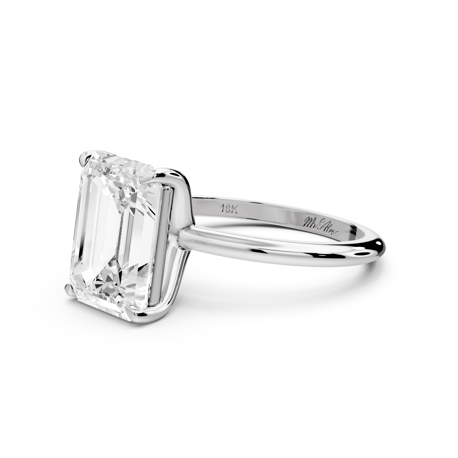 Odessa - 4ct 18k white gold emerald Knife Edge Solitaire Engagement Ring - Mr. Alex Jewelry